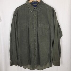 John Ashford Vintage Corduroy Button Down Shirt Men's XL Tall Green Cotton